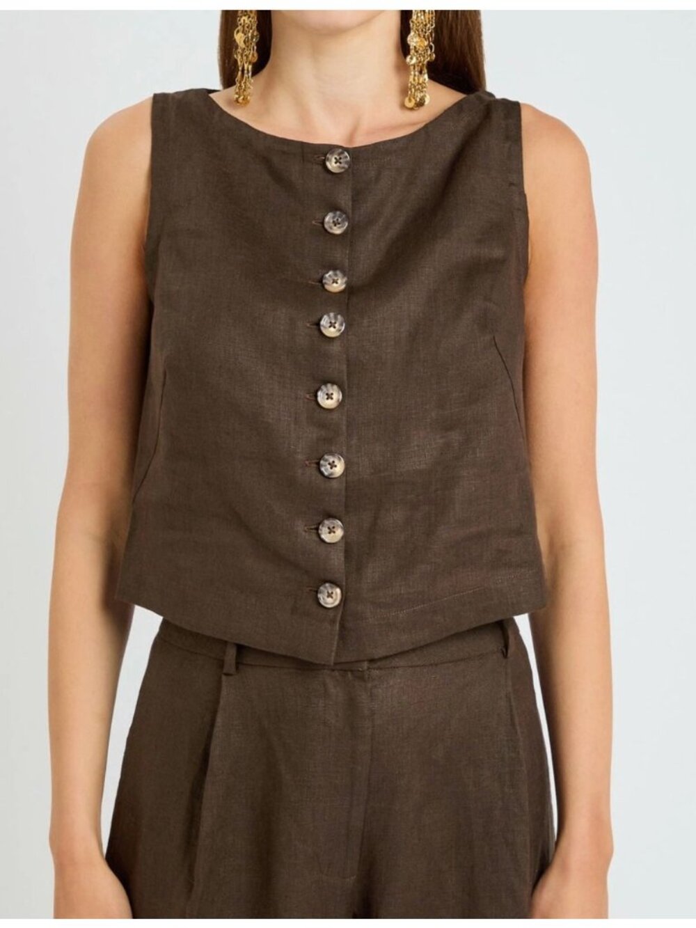 FAITHFULL The Brand Elia Linen Top Chocolate Brown Size US 4 / Small